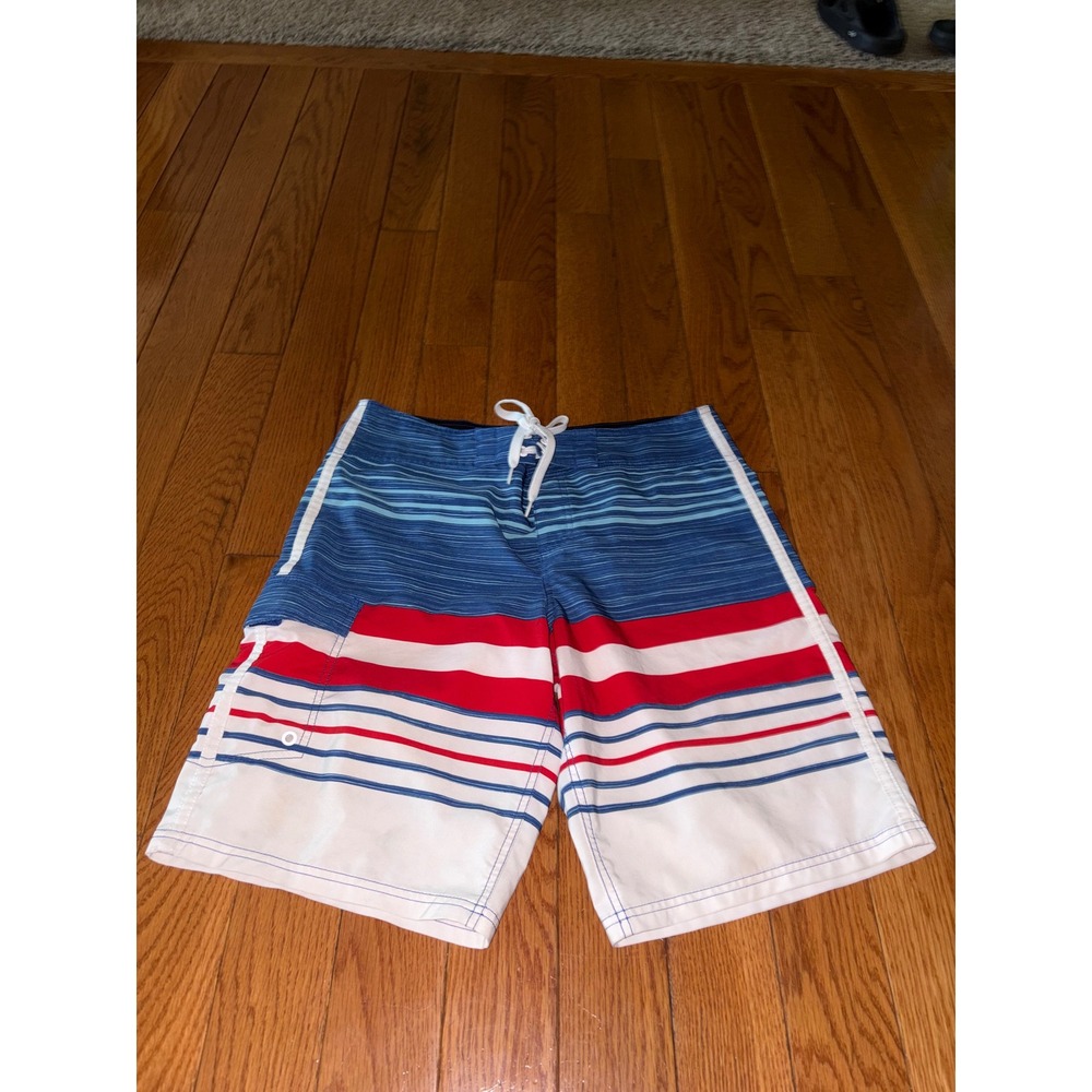 Mossimo Supply Co Mens Blue Red White Striped Board Shorts Swim Trunks Size 34